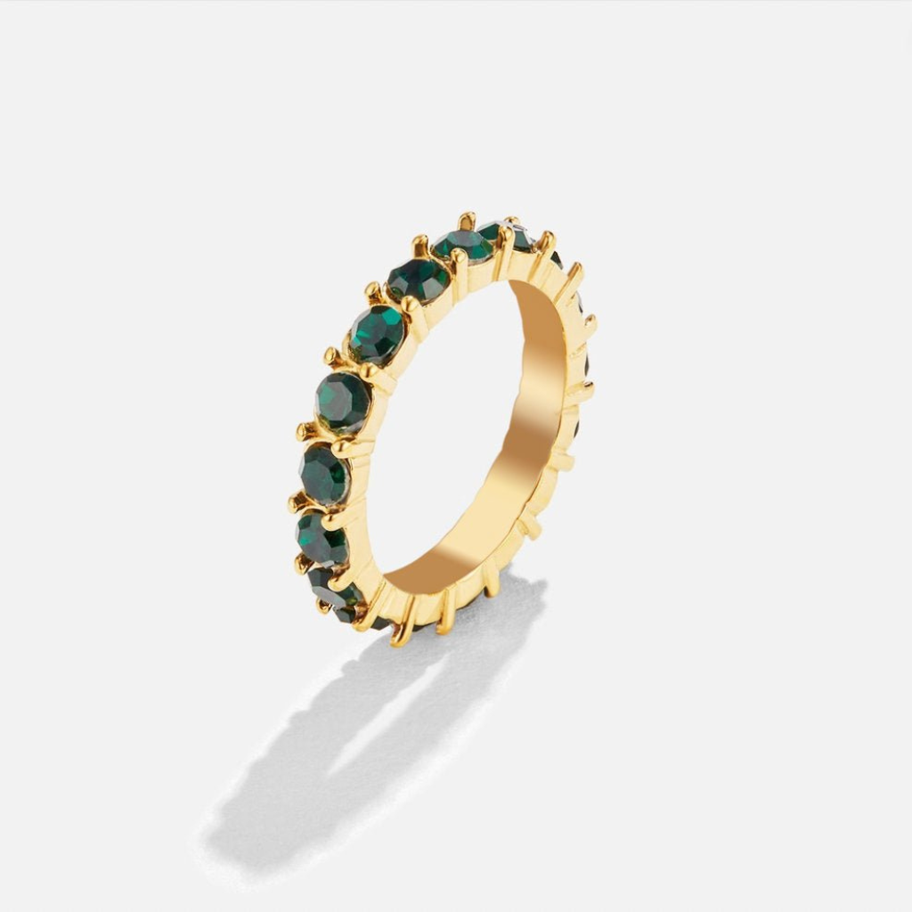 Crystal Ring with Emerald Green Stones