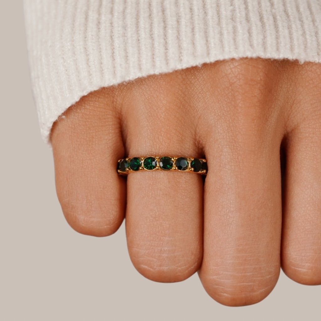 Crystal Ring with Emerald Green Stones