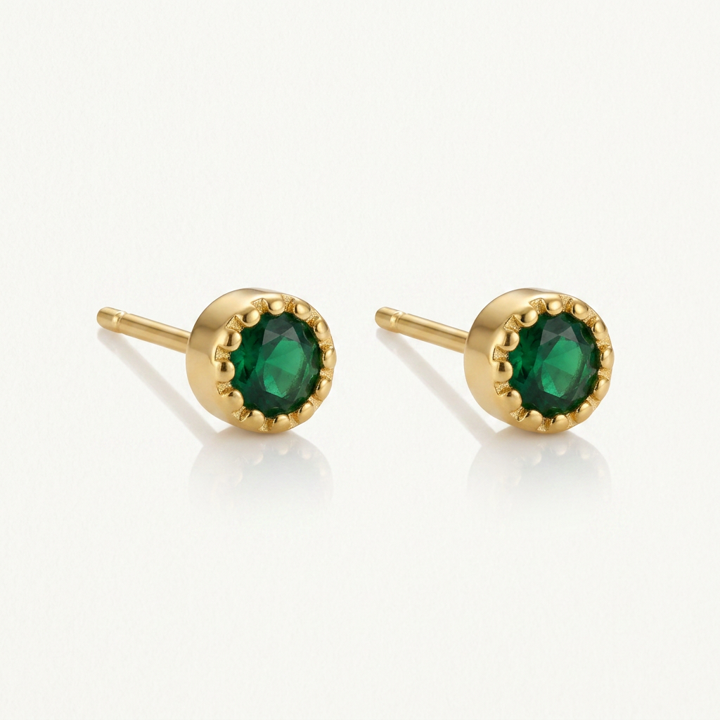 Stud Earrings with Emerald Green Crystal