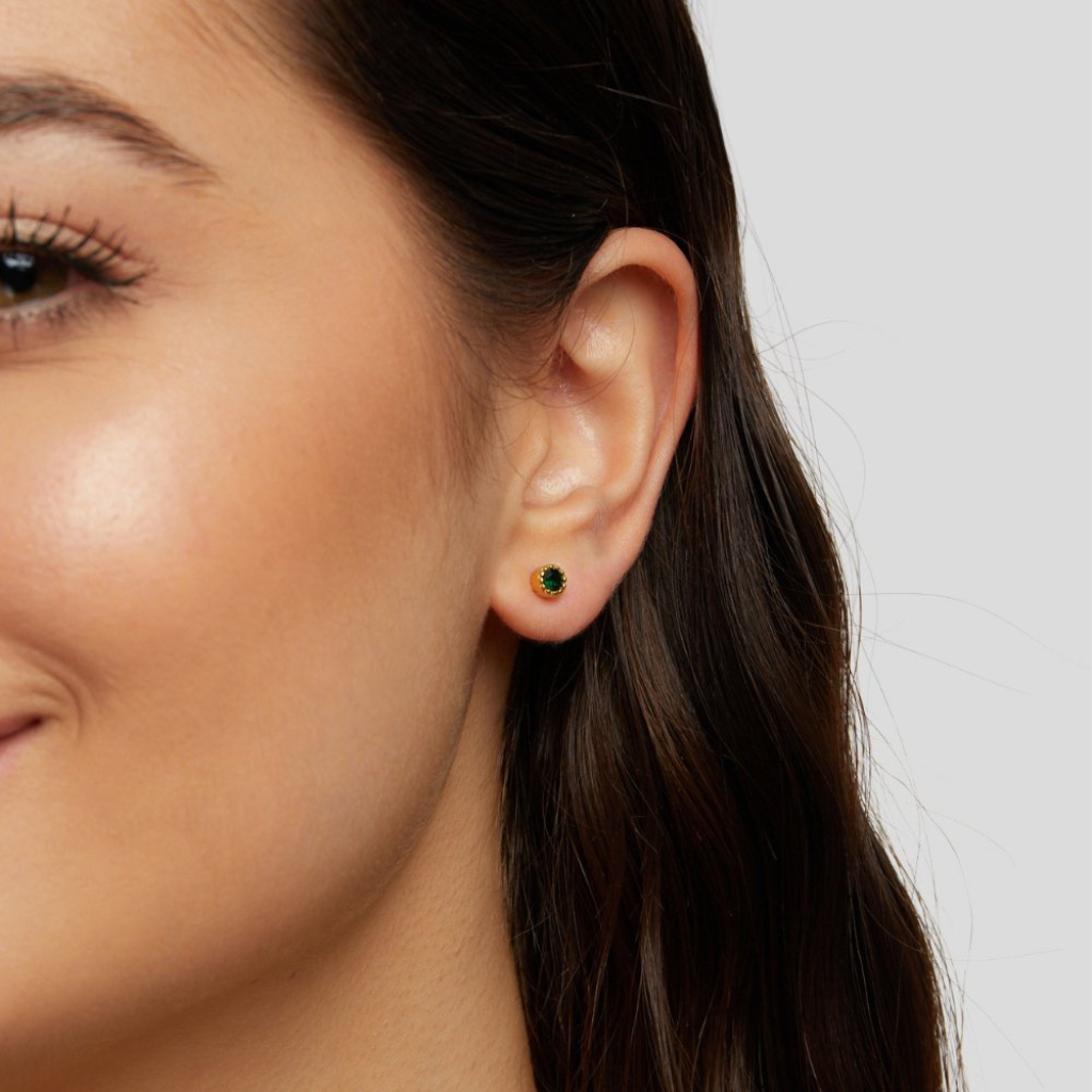Stud Earrings with Emerald Green Crystal