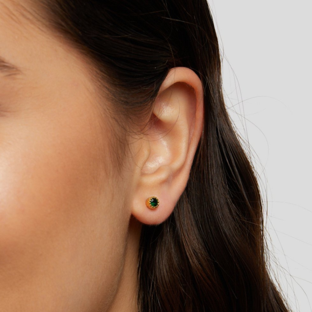 Stud Earrings with Emerald Green Crystal