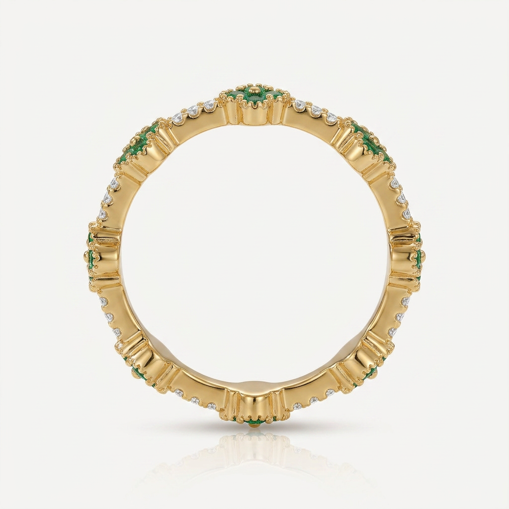 Gold Plated Ring with Four Leaf Clover Crystals