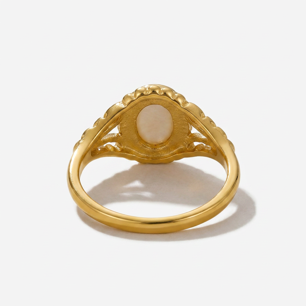 Ring with Oval Pearl and Filigree Band