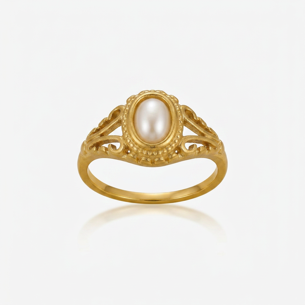 Ring with Oval Pearl and Filigree Band
