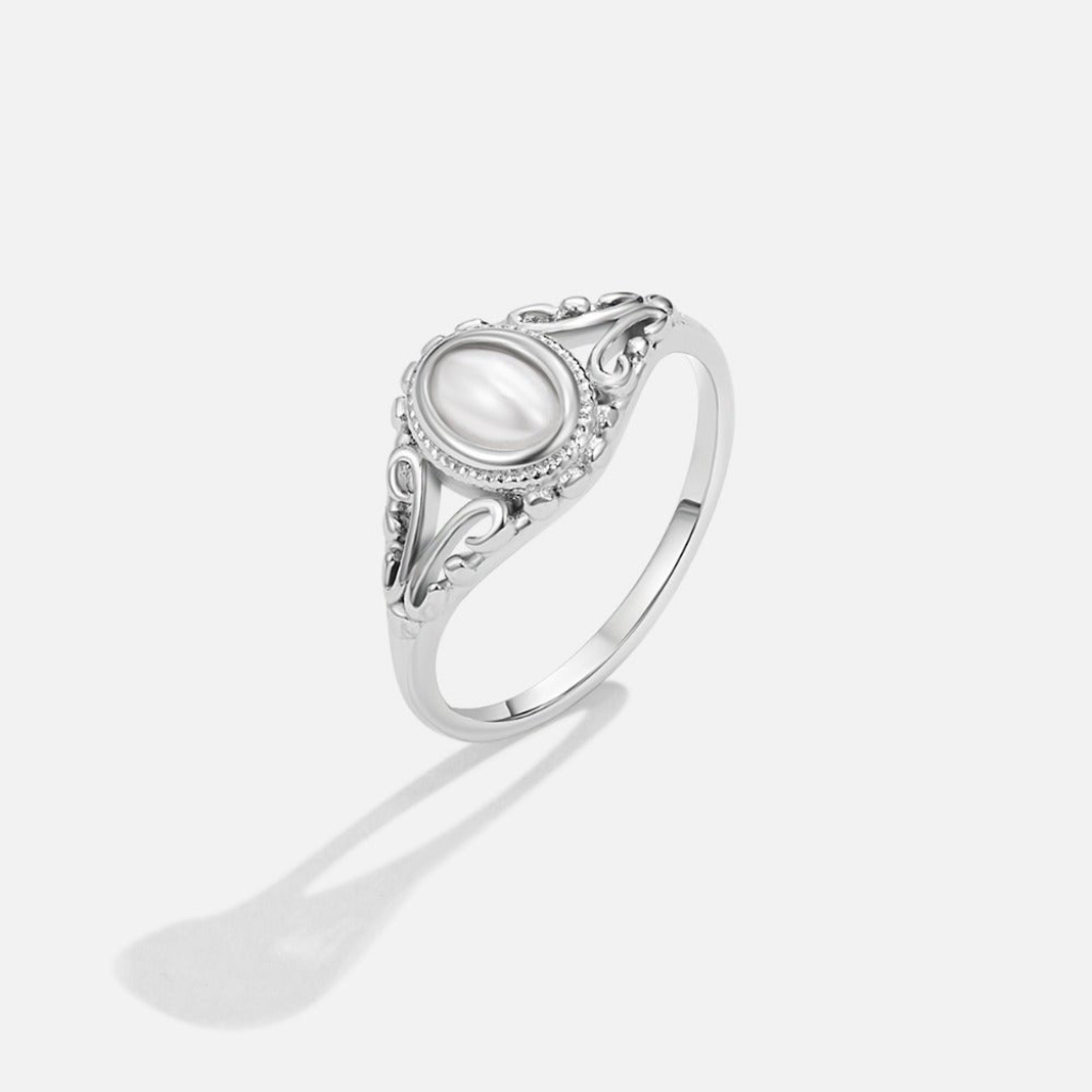 Ring with Oval Pearl and Filigree Band