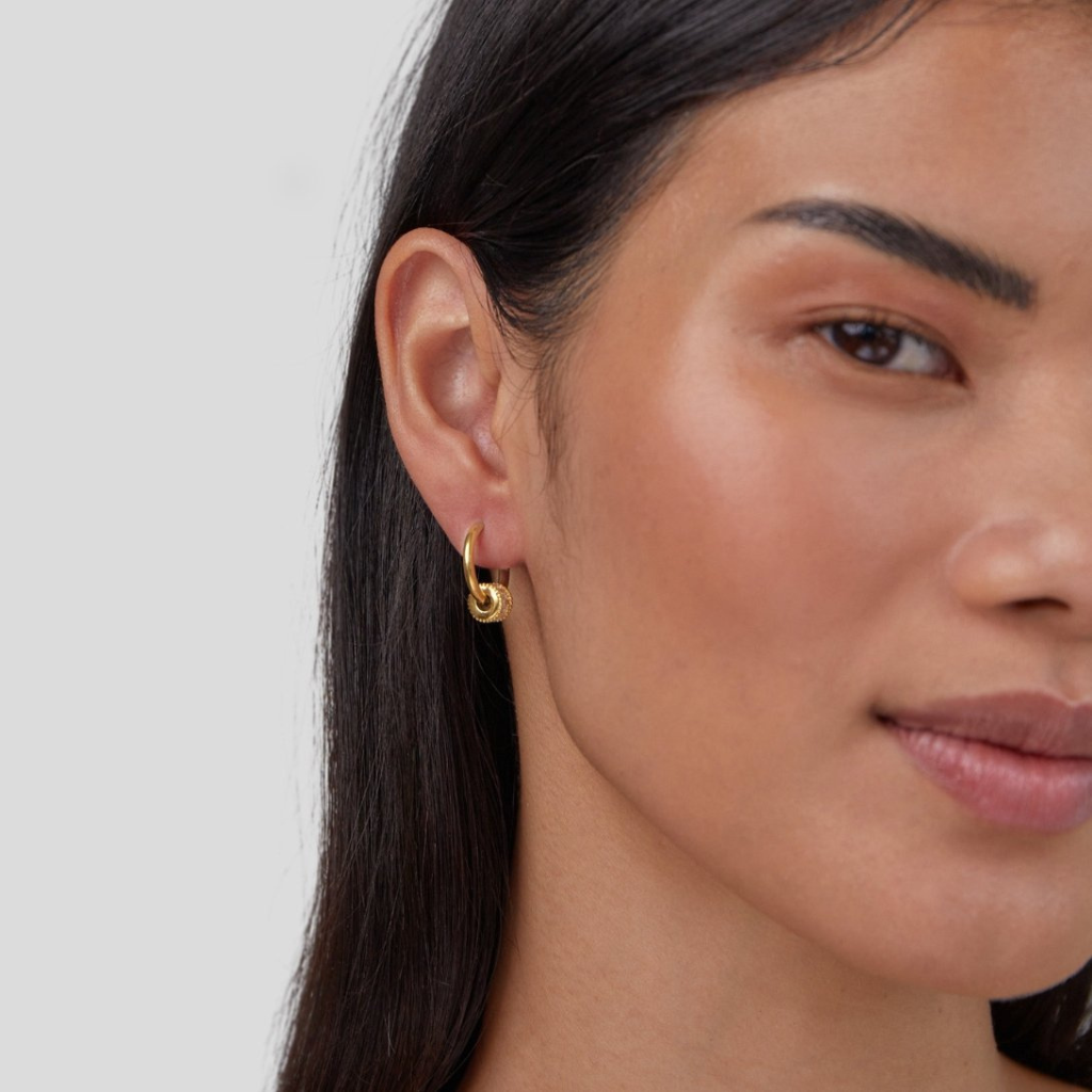 Gold Hoop Earrings with Crystal Charm