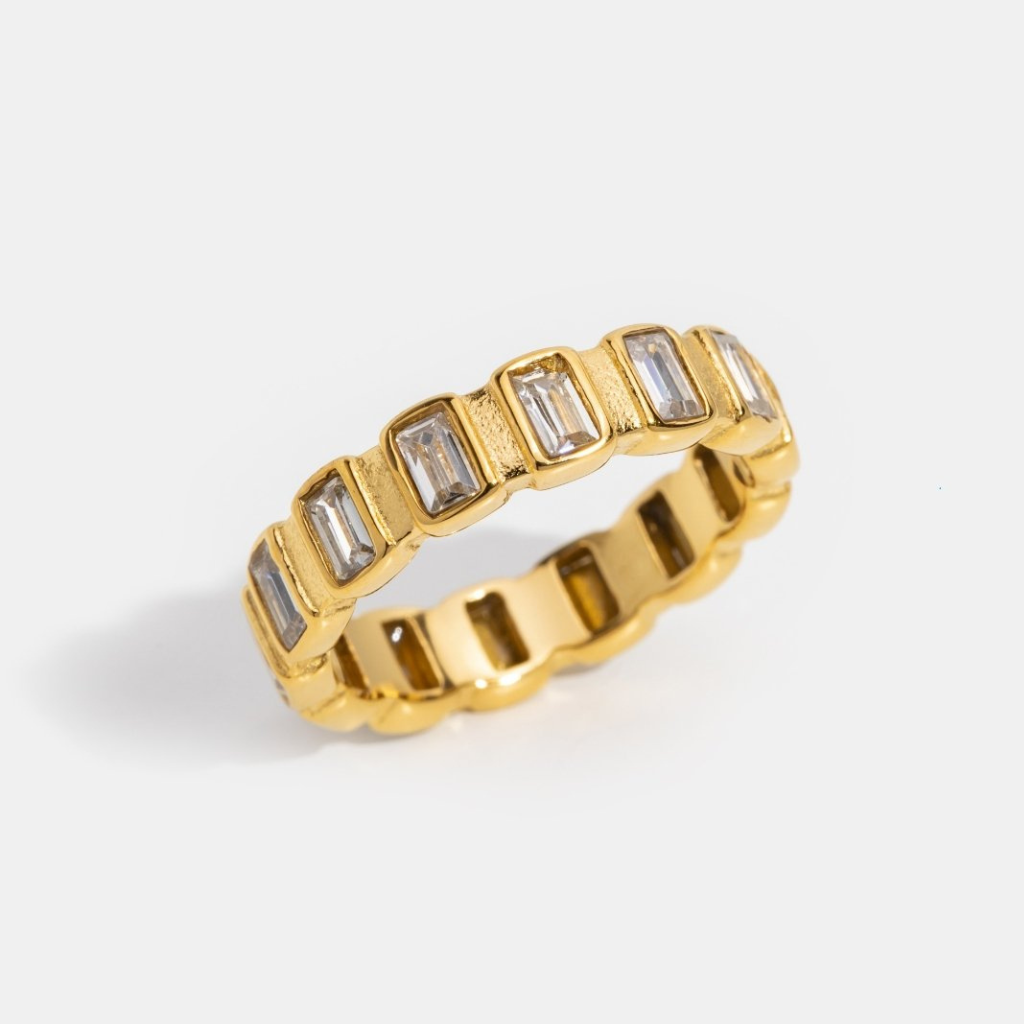 Gold Plated Ring with Rectangular Crystal Band
