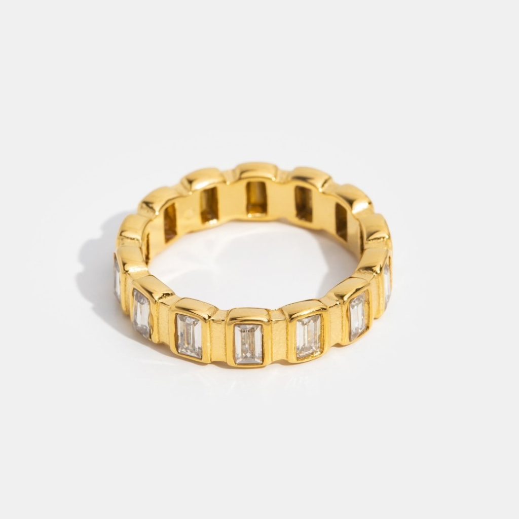 Gold Plated Ring with Rectangular Crystal Band
