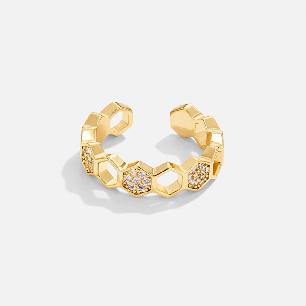 Gold Plated Ring with Honeycomb Crystal Detail