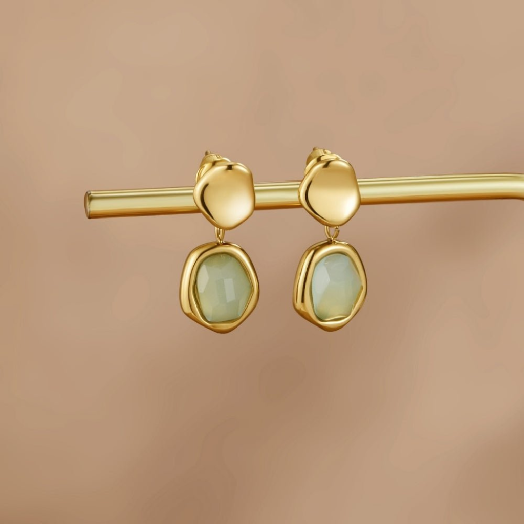 Drop Earrings with Aquamarine Stone