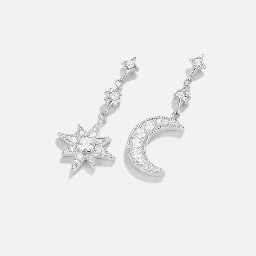Moon & Star Drop Earrings with Cubic Zirconia