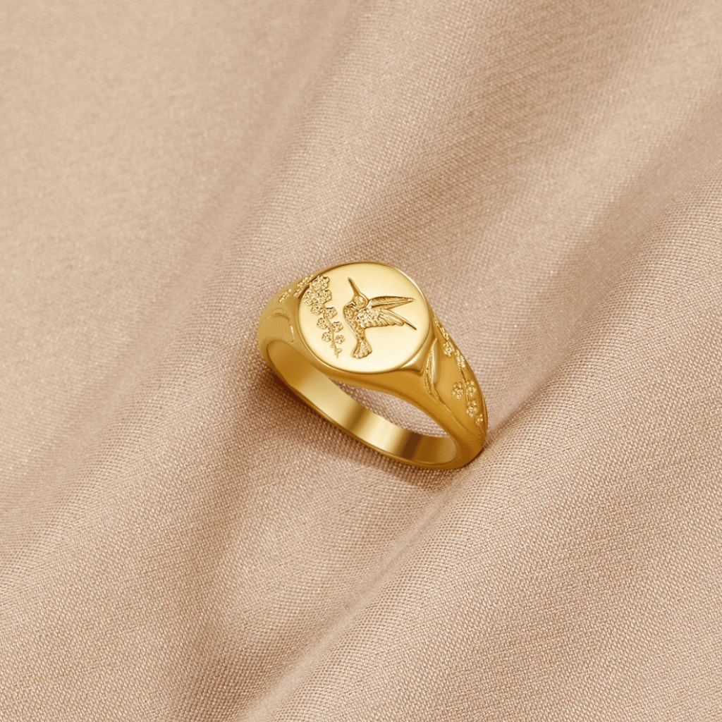 Signet Ring with Hummingbird Engraving