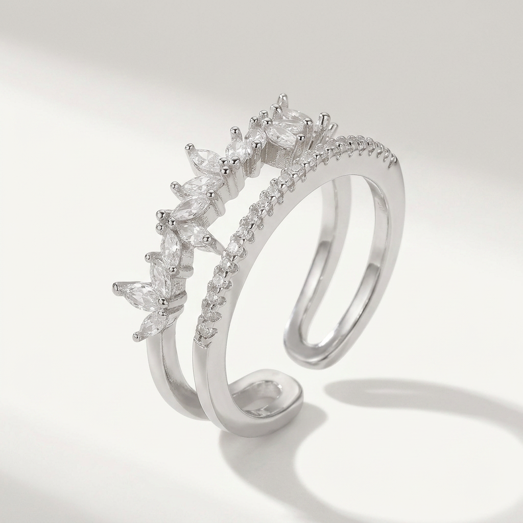 Ring with Marquise Crystals and Double Band