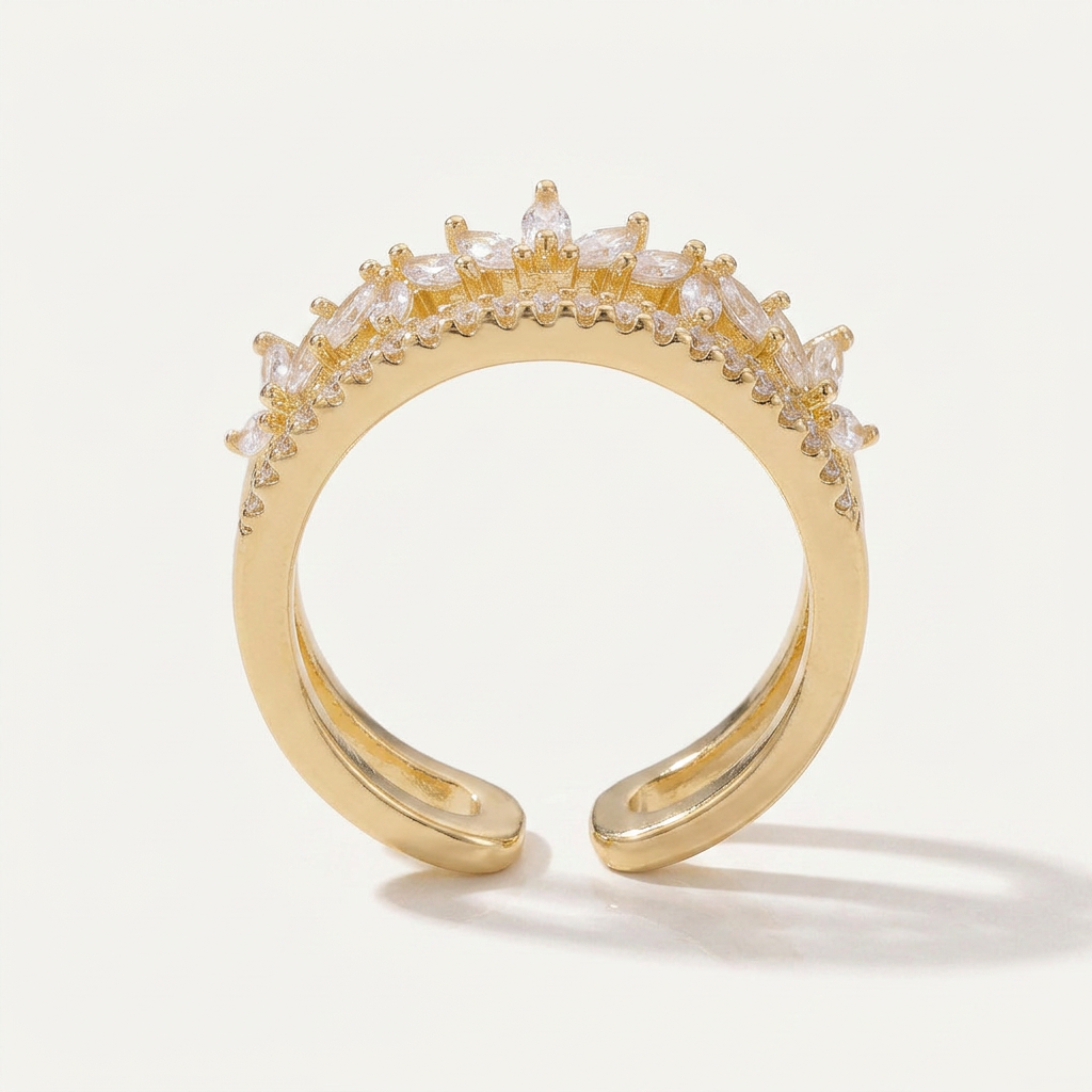 Ring with Marquise Crystals and Double Band