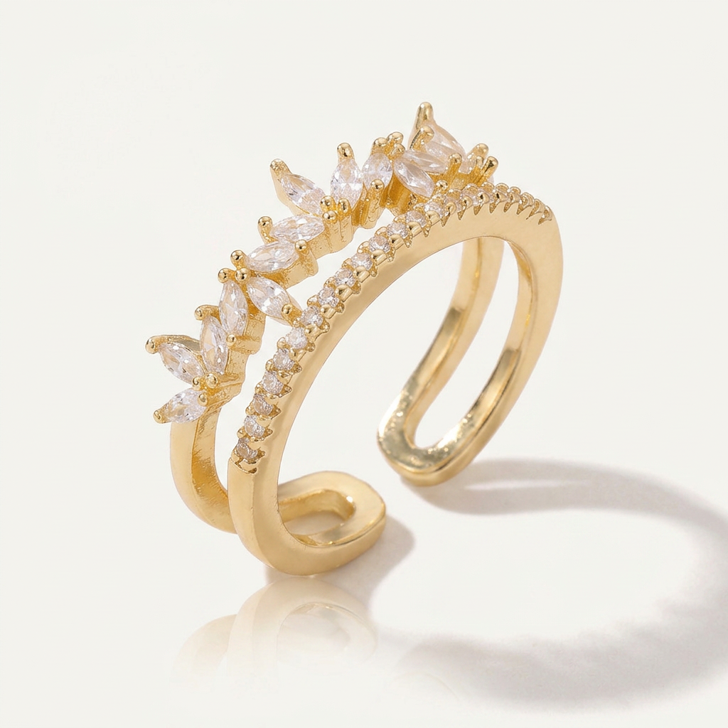 Ring with Marquise Crystals and Double Band