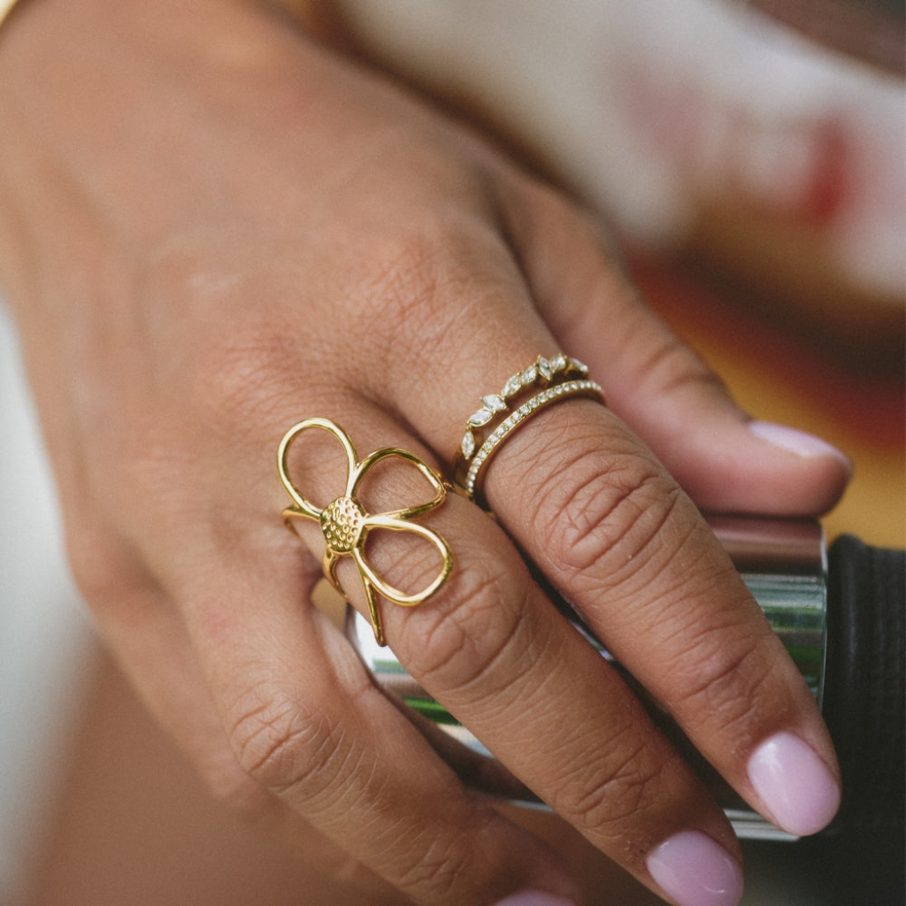 Ring with Marquise Crystals and Double Band