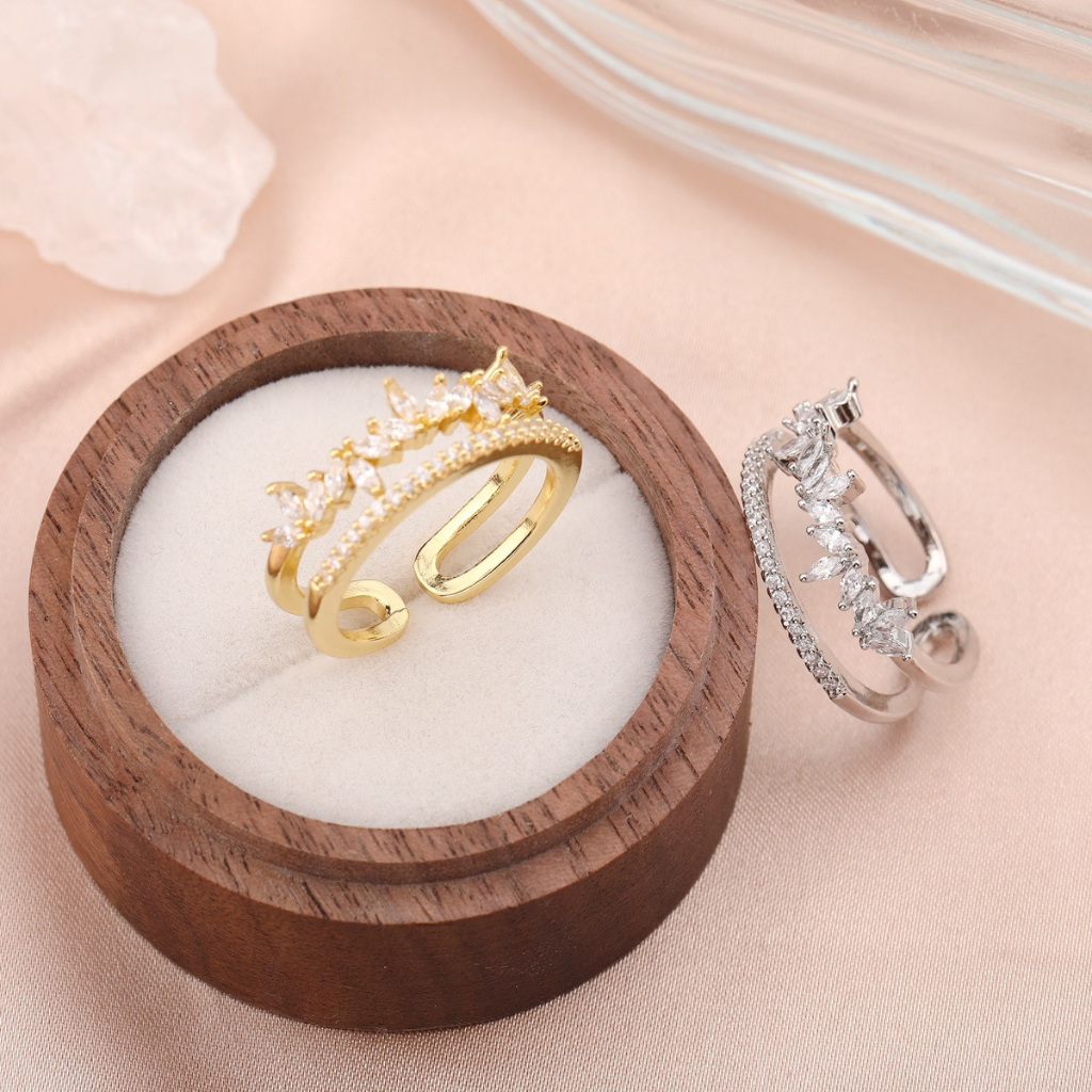Ring with Marquise Crystals and Double Band