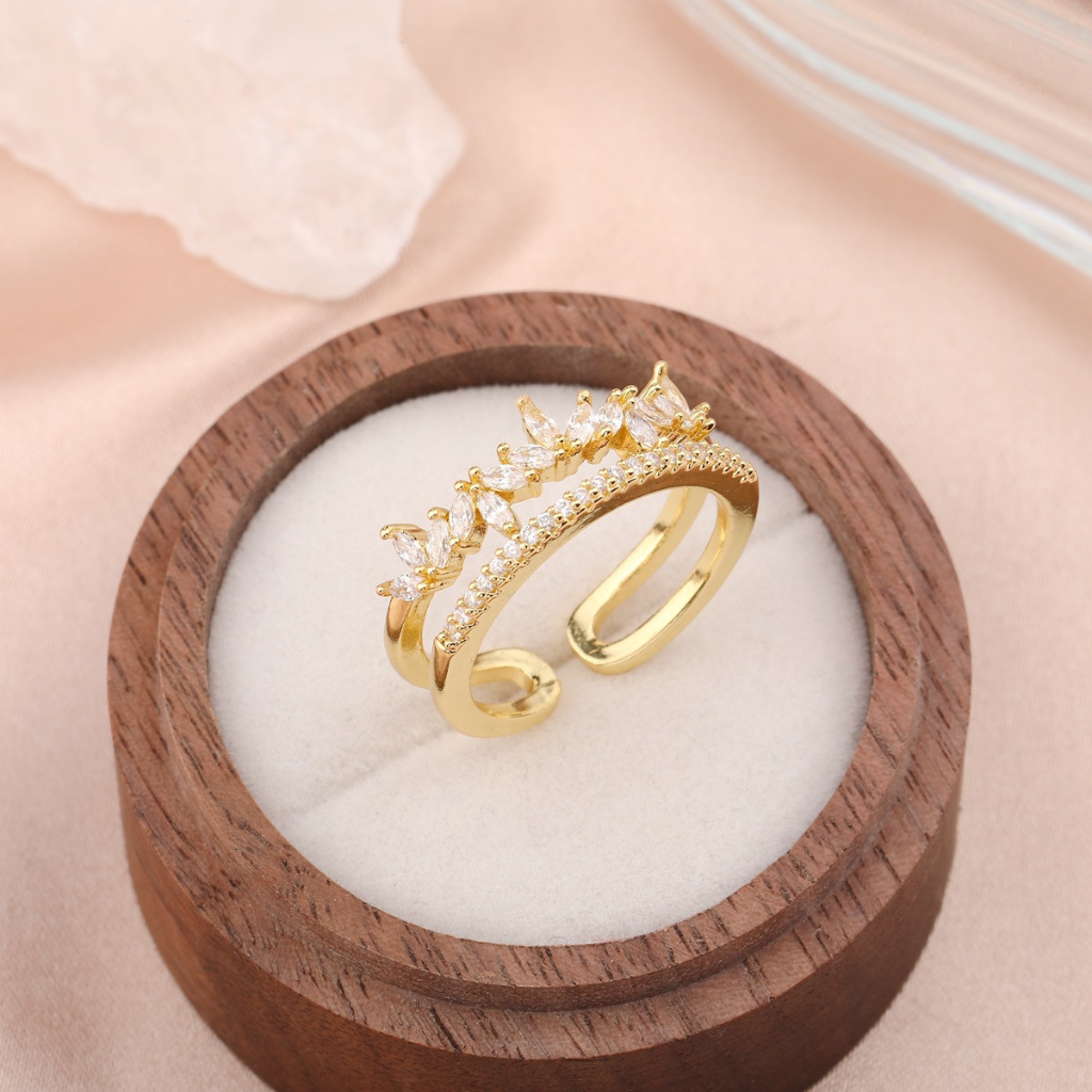 Ring with Marquise Crystals and Double Band