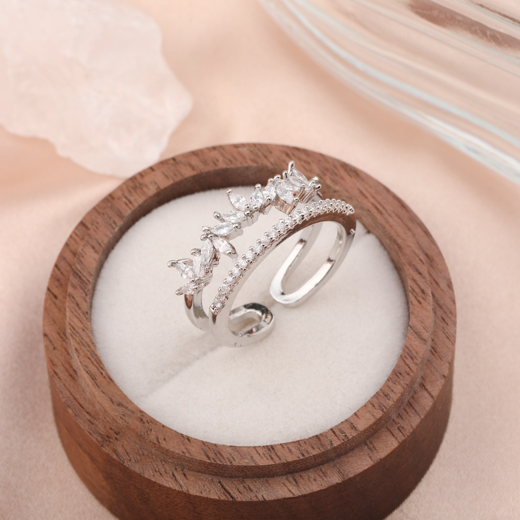 Ring with Marquise Crystals and Double Band