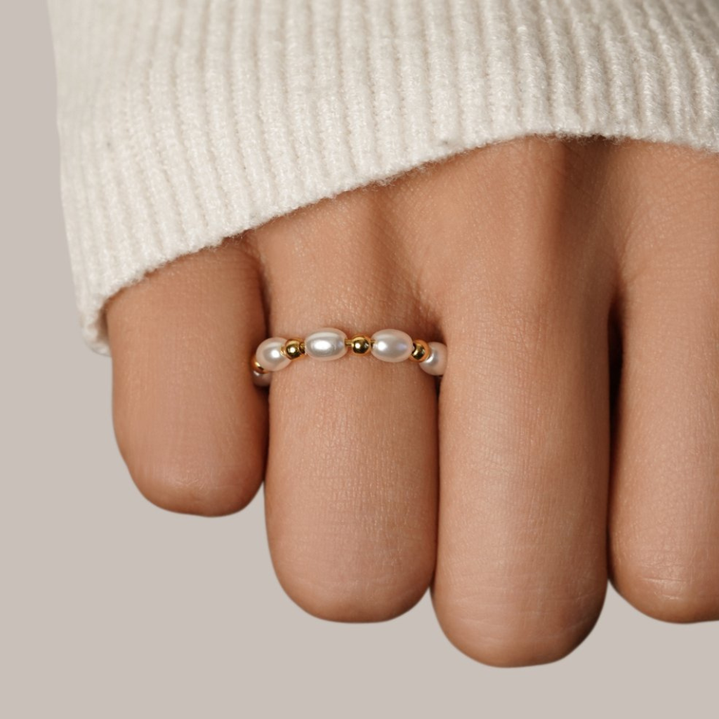 Gold Mini Pearl Ring with Delicate Band