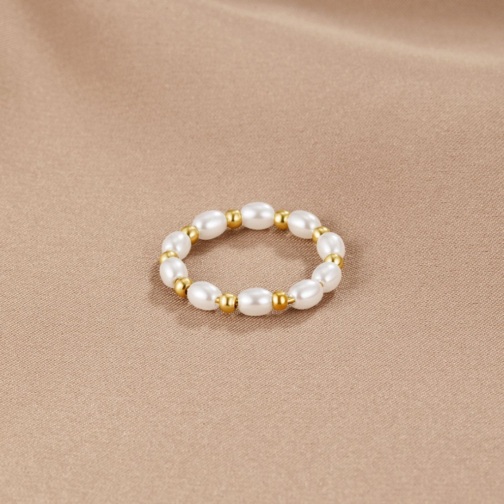 Gold Mini Pearl Ring with Delicate Band