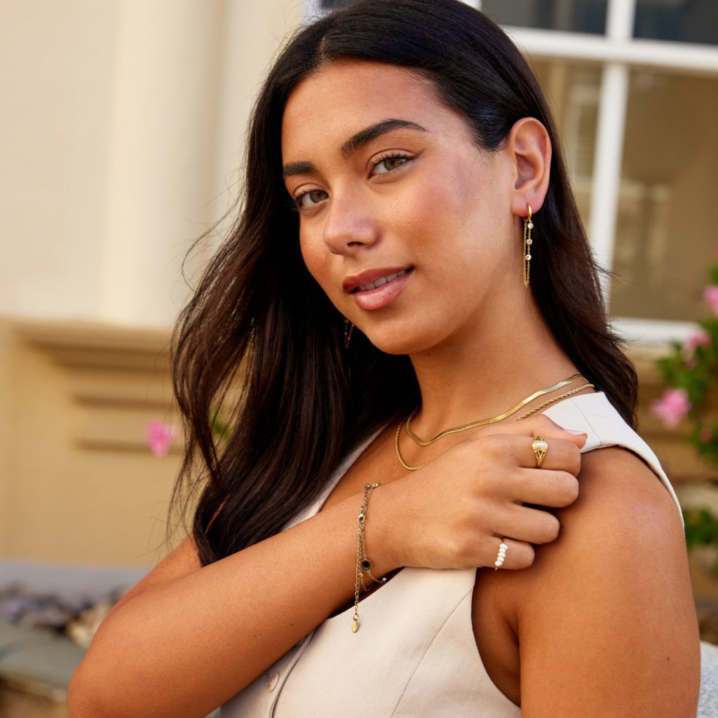 Gold Drop Hoop Earrings with Crystal Stone