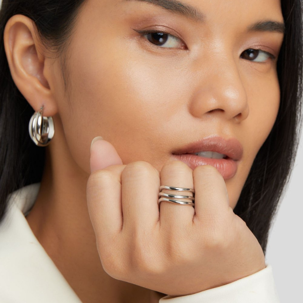 Silver Layered Ring with Multi-Band Stack Design