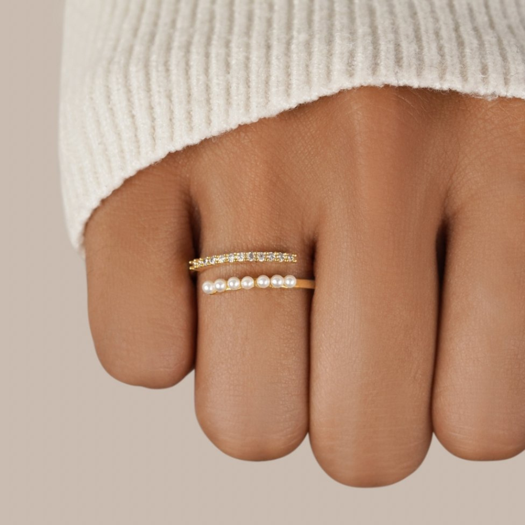 Wrap Ring with Pearl and Crystal Bands