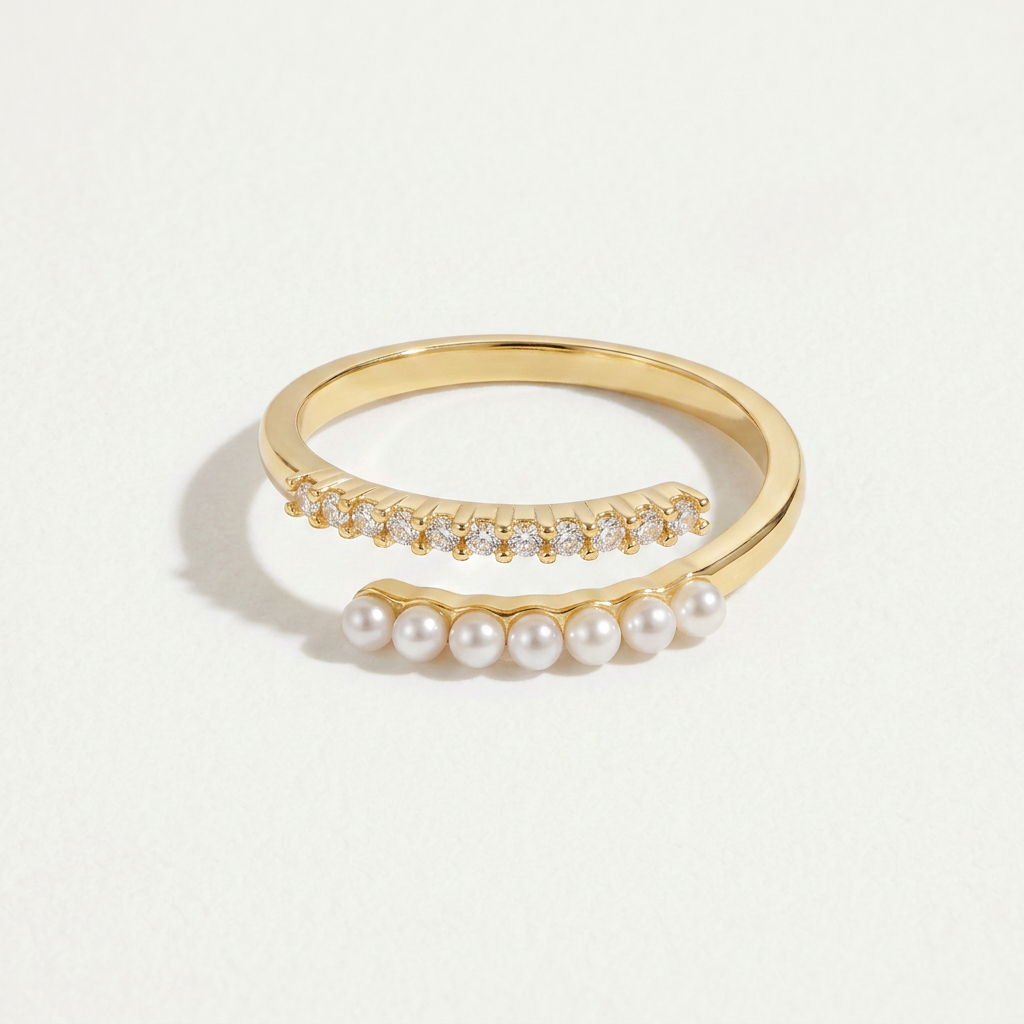 Wrap Ring with Pearl and Crystal Bands