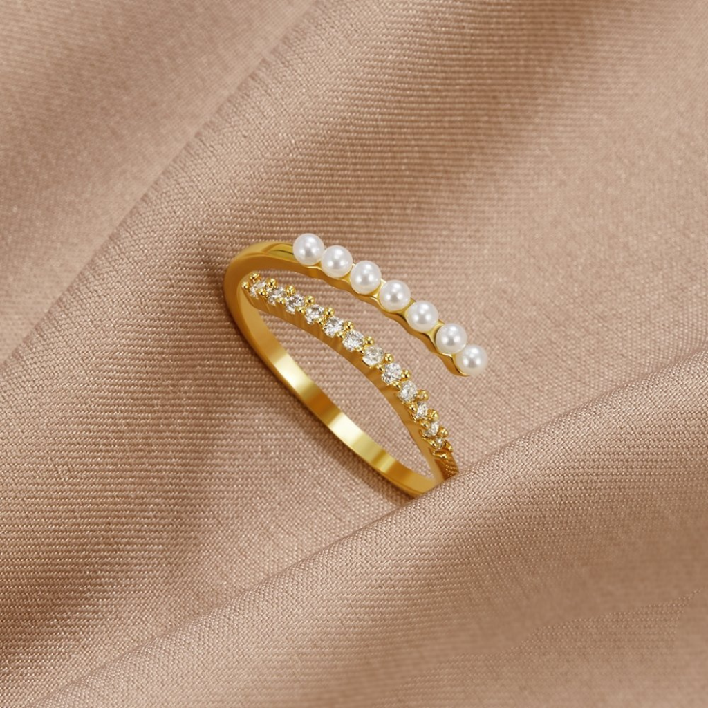 Wrap Ring with Pearl and Crystal Bands