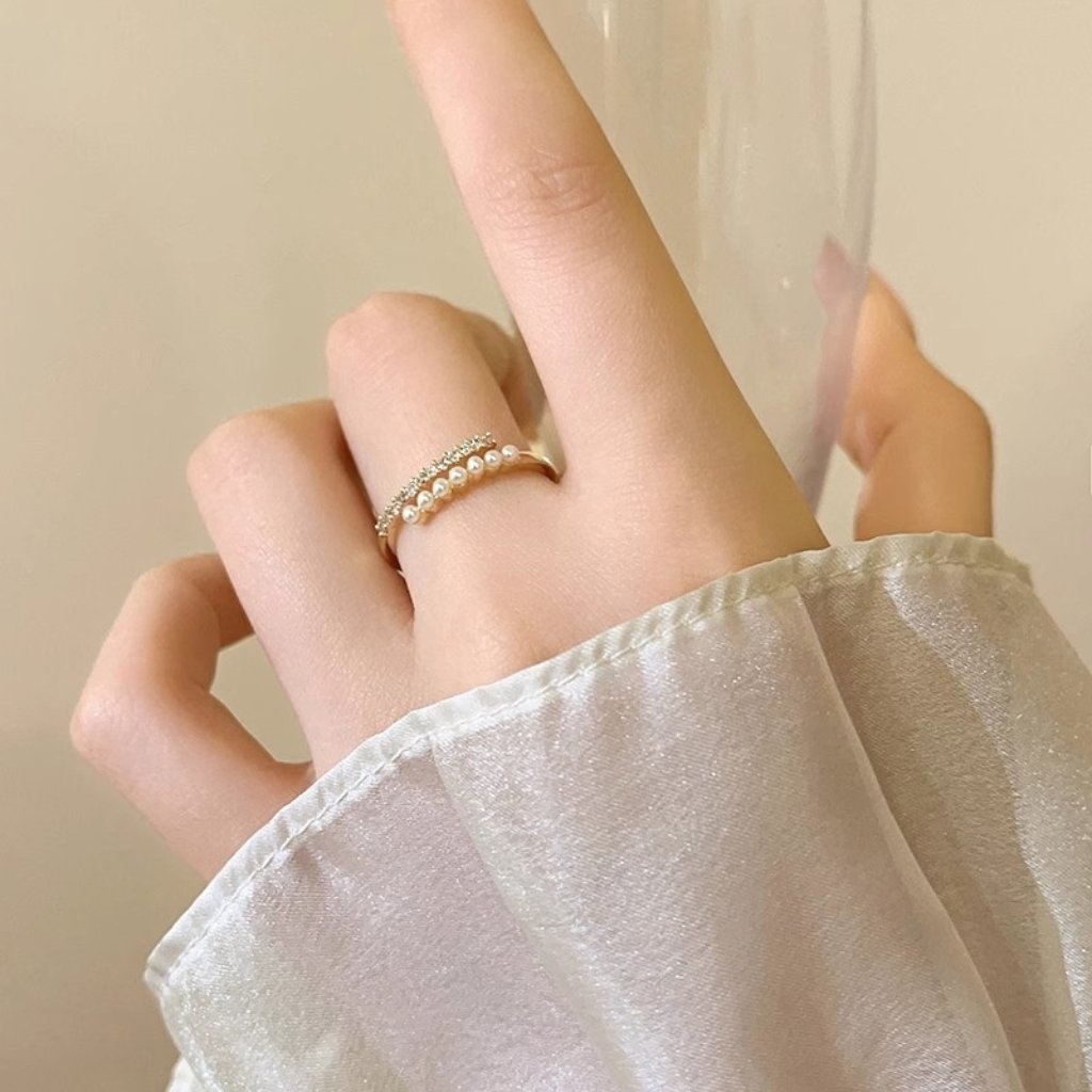 Wrap Ring with Pearl and Crystal Bands