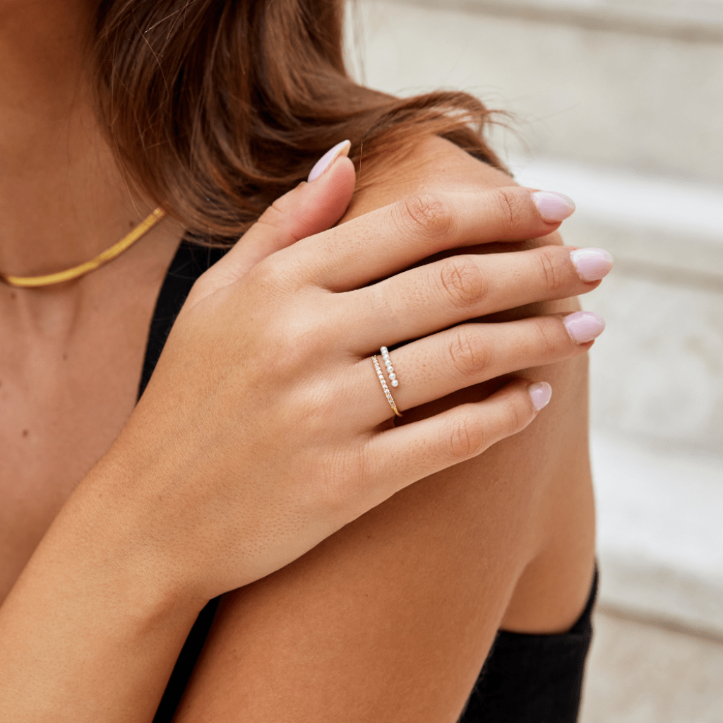Wrap Ring with Pearl and Crystal Bands