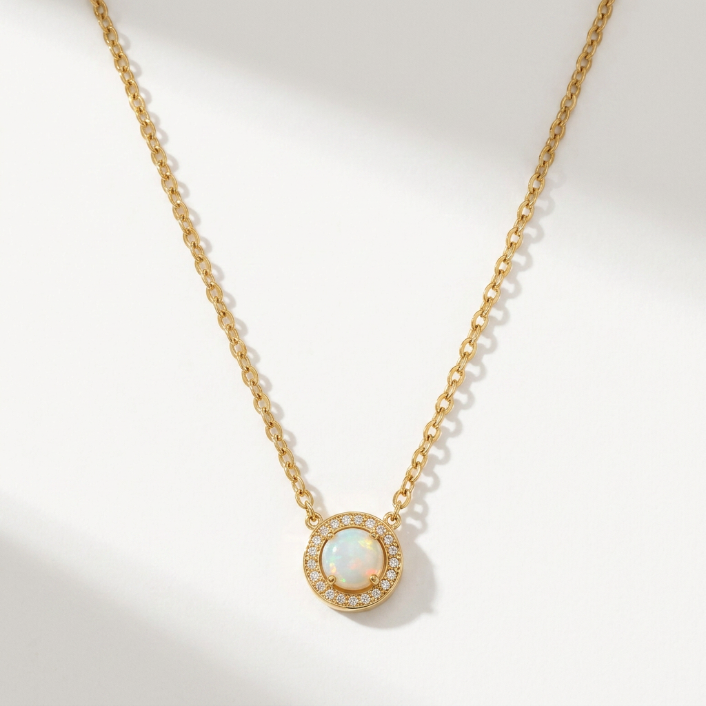Gold Monet Crystal Necklace with Stone Pendant