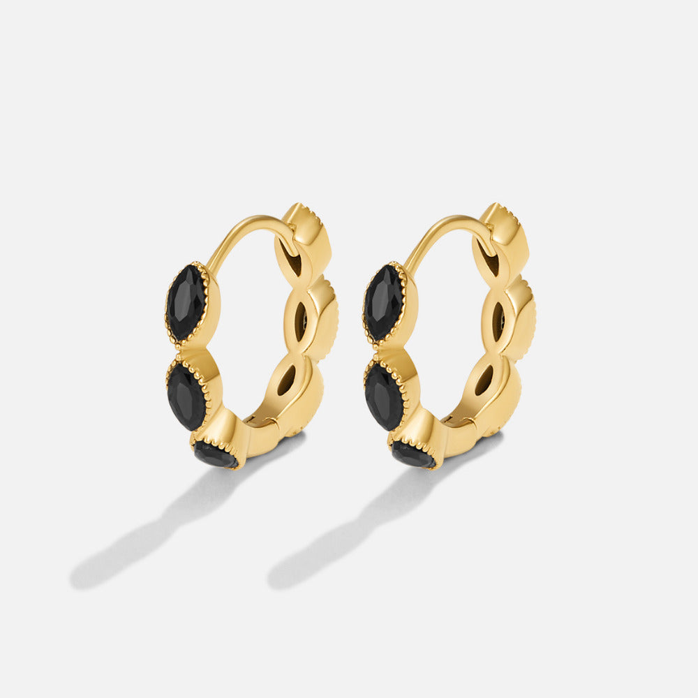 Gold Tiny Hoop Earrings with Onyx Stone