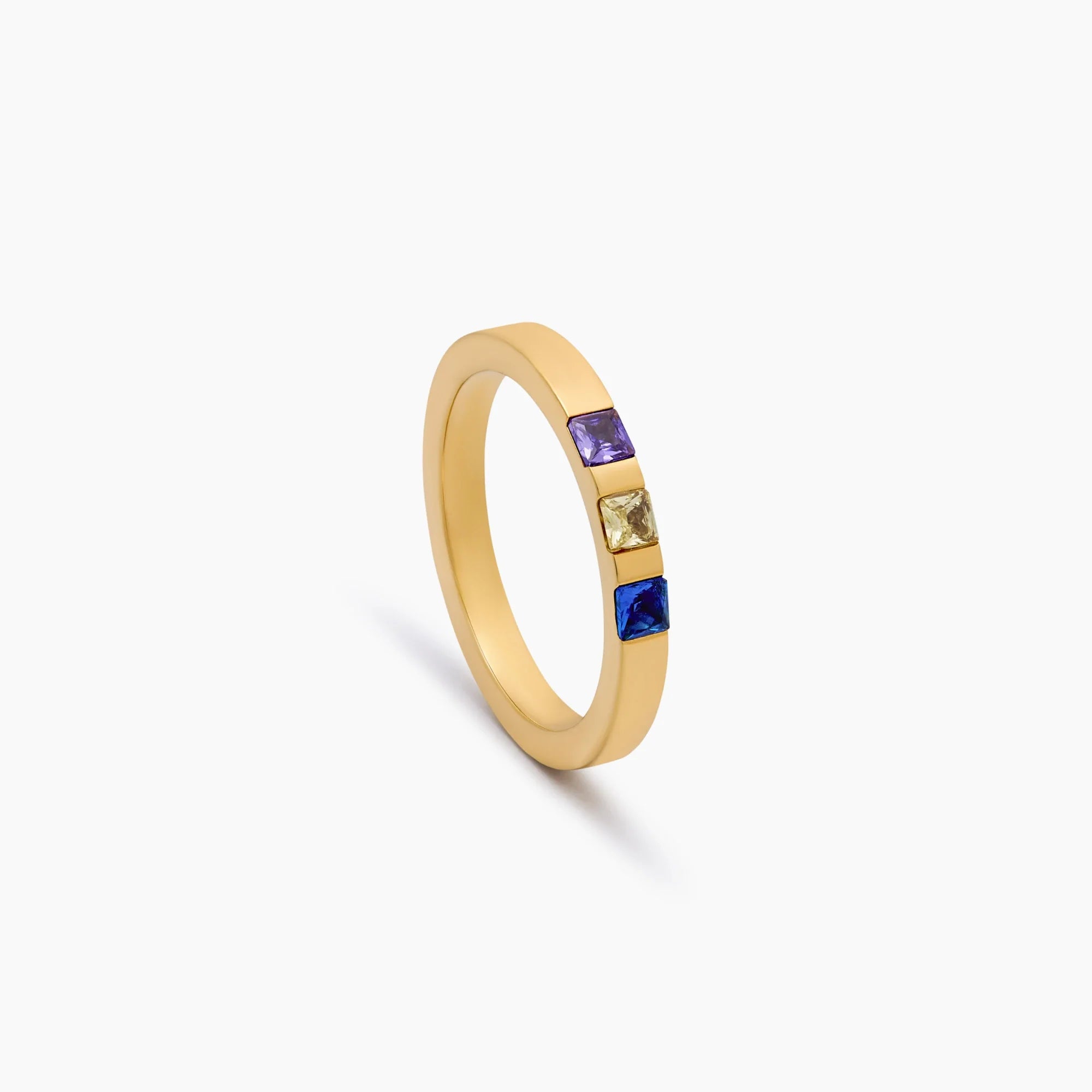 Gold Princess Cut Birthstone Band Ring