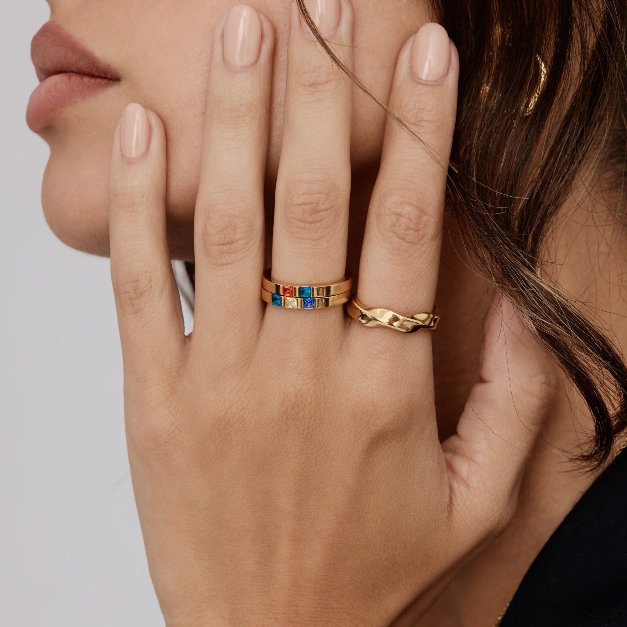 Gold Princess Cut Birthstone Band Ring