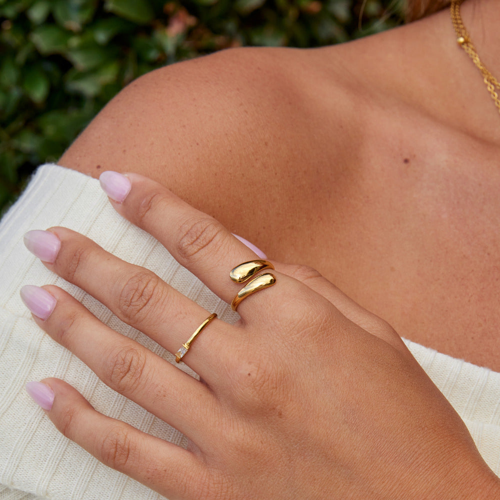 Gold Wrap Ring with Raven Feather Design