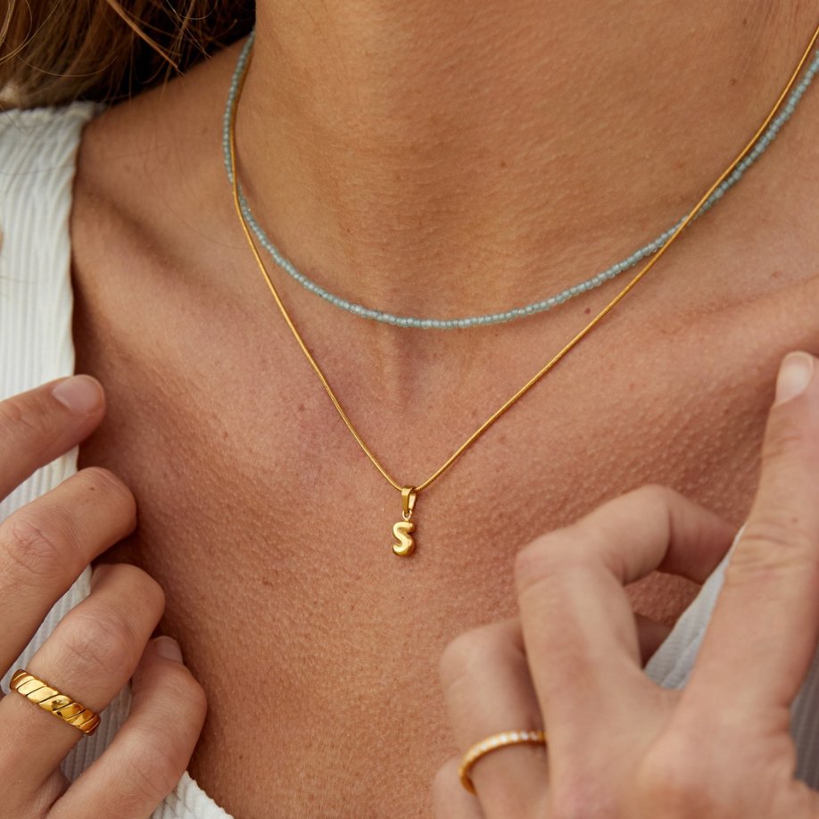 Gold Bubble Letter Necklace