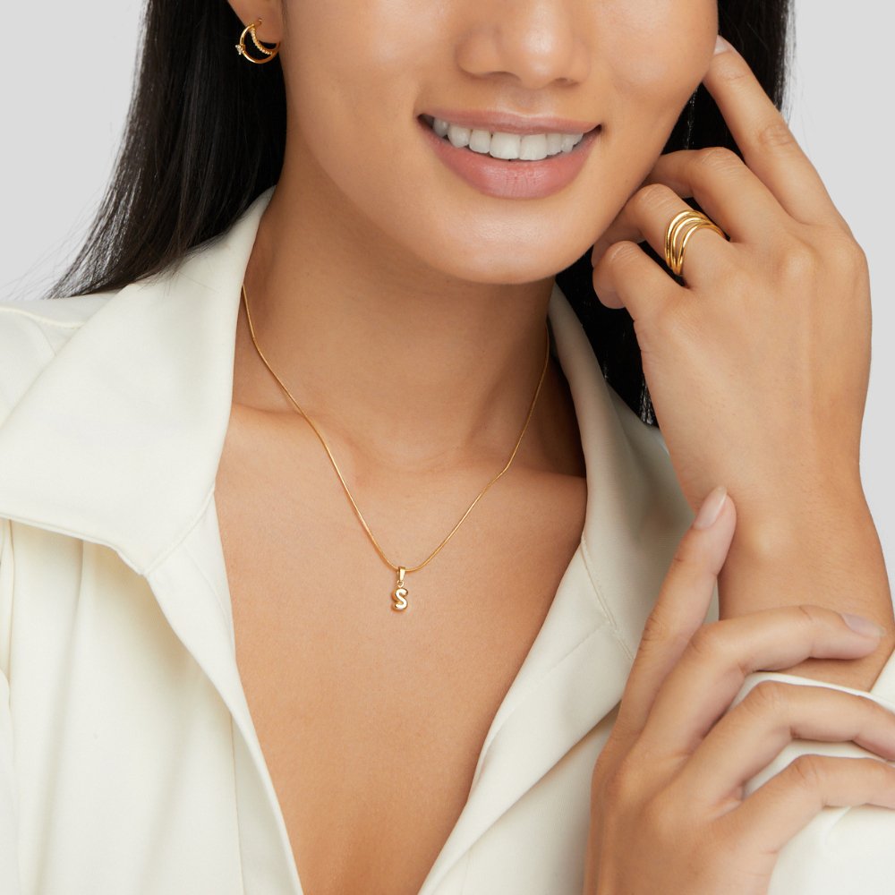Gold Bubble Letter Necklace