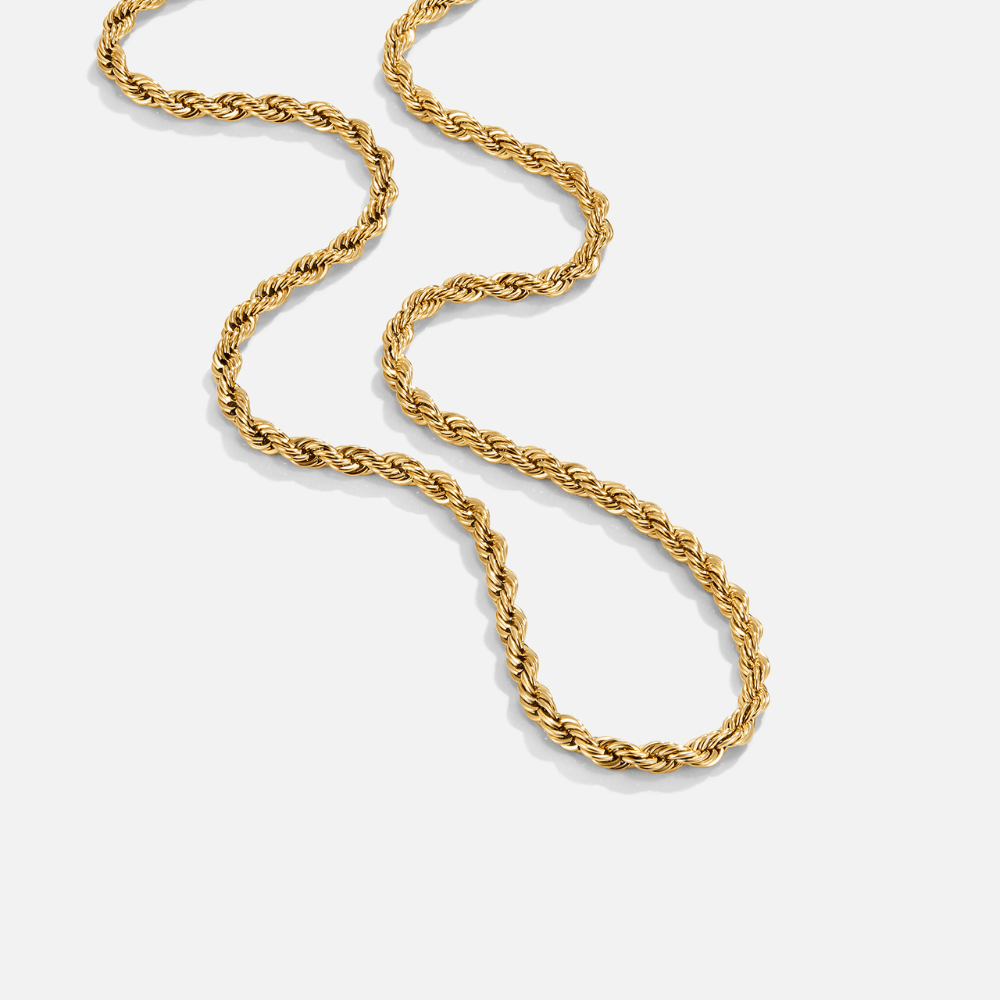 Gold Twisted Chain Necklace with Layered Link Design