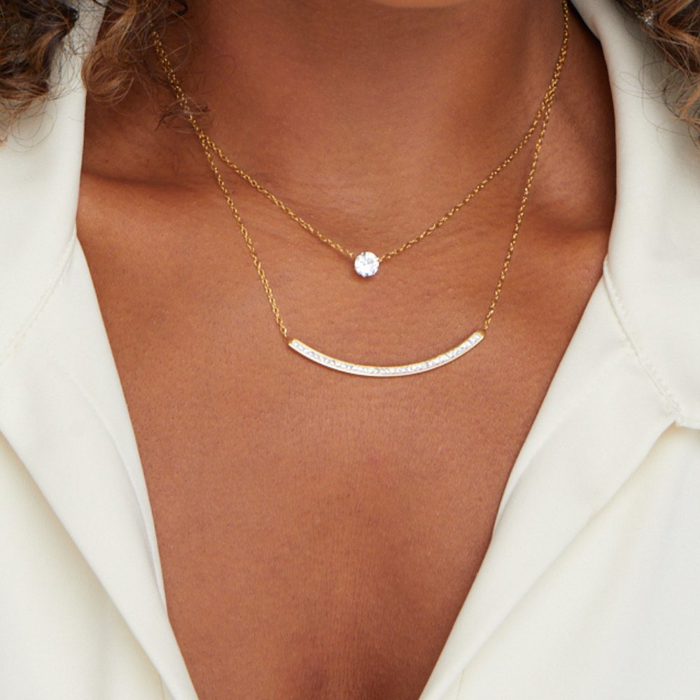 Gold Layered Necklace with Crystal Pendant