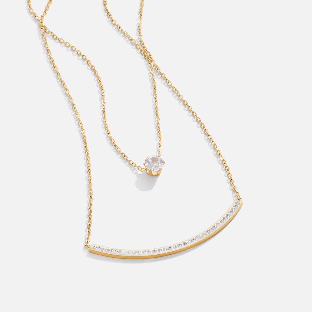 Gold Layered Necklace with Crystal Pendant