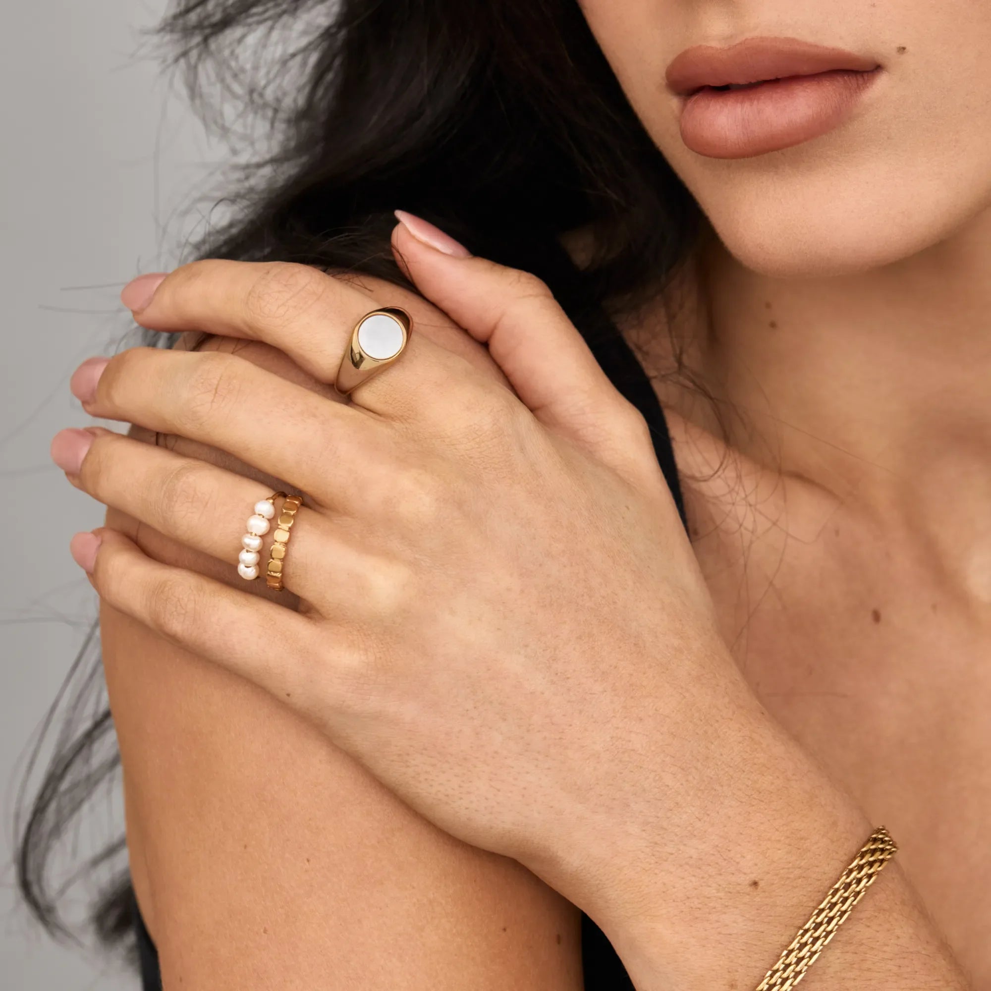 Gold Mini Pearl Row Ring
