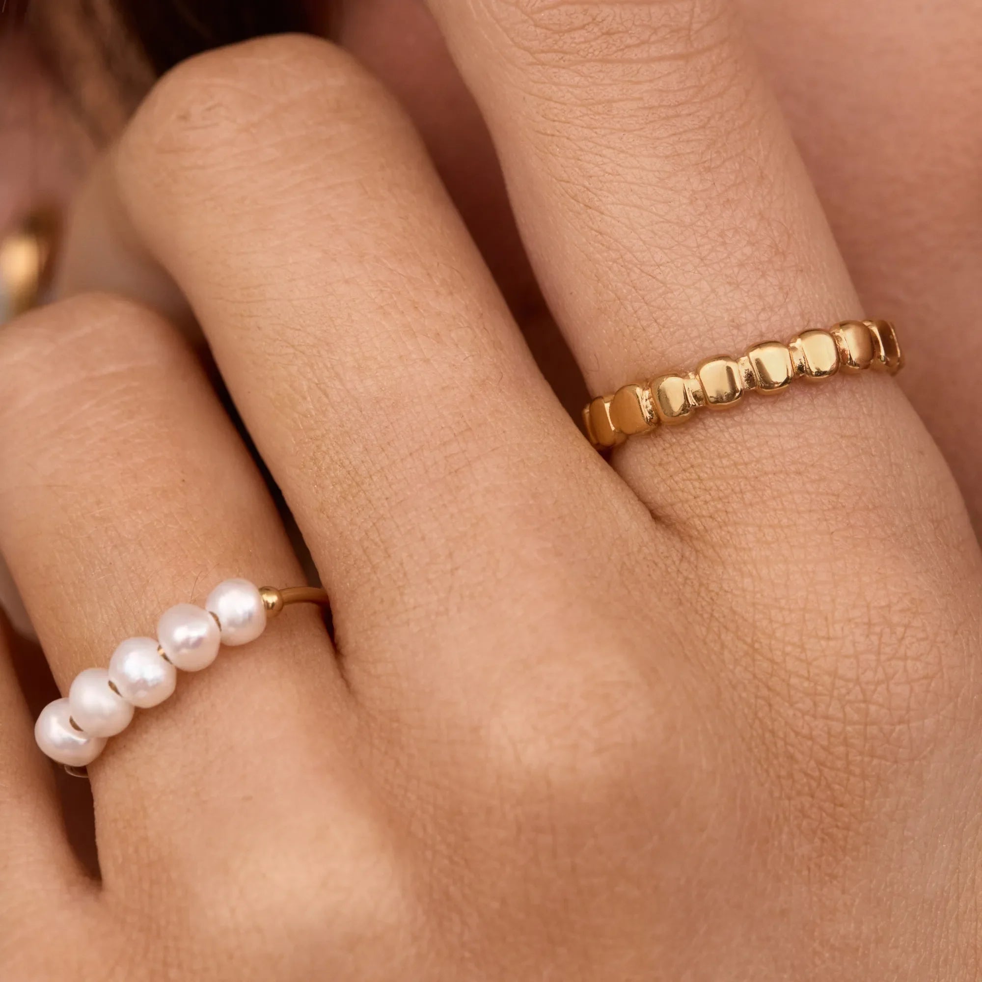 Gold Mini Pearl Row Ring