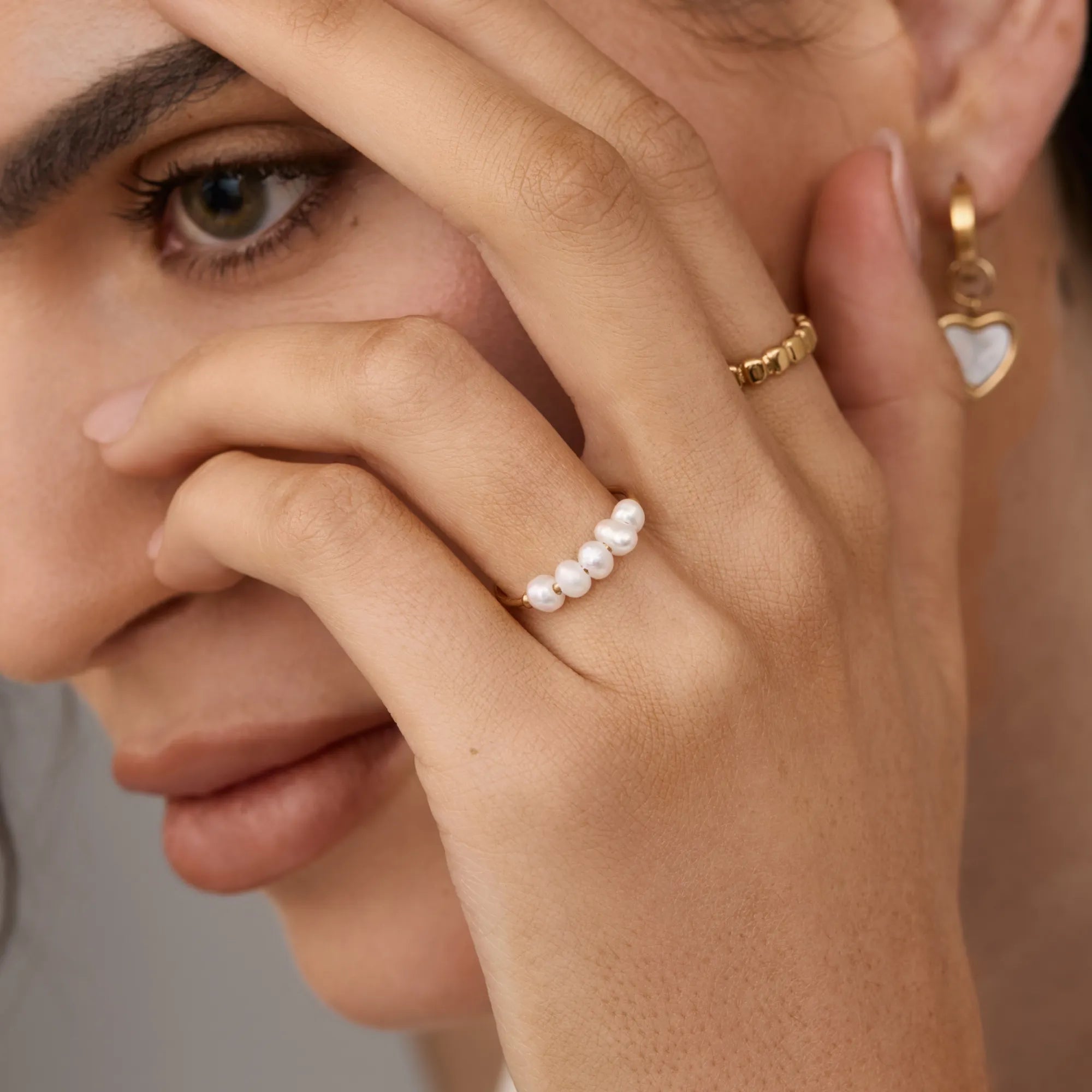 Gold Mini Pearl Row Ring