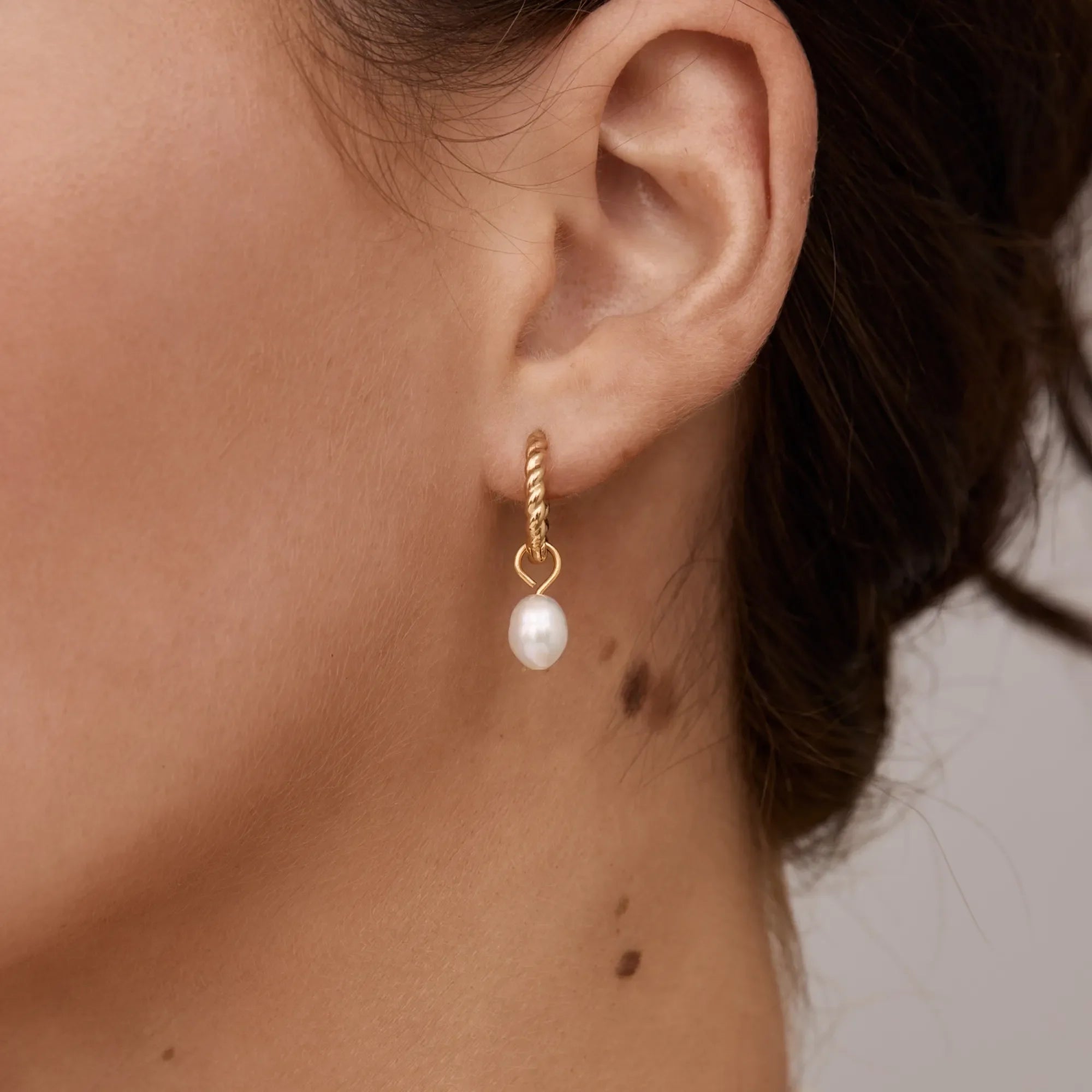 Gold Mini Twisted Pearl Hoops
