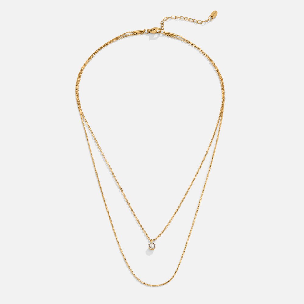 Layered Necklace with Crystal Stone Pendant