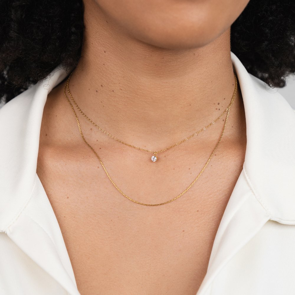 Layered Necklace with Crystal Stone Pendant