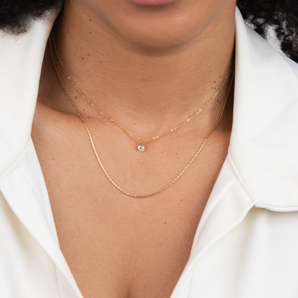 Layered Necklace with Crystal Stone Pendant