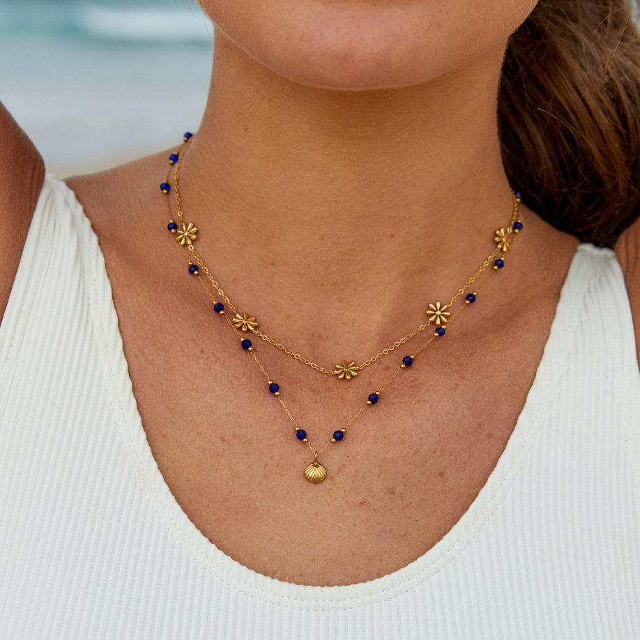 Gold Flower Pendant Necklace with 18K Gold Plated Finish